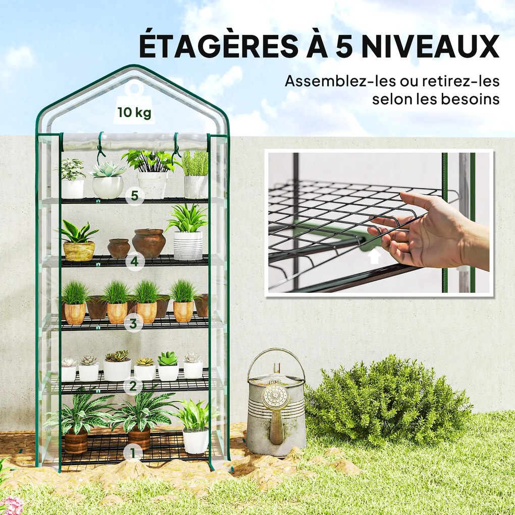 Estufa de jardim em PVC com 5 prateleiras, estufa de varanda, estrutura em aço, porta com fecho de correr, 90 x 49 x 193 cm, transparente