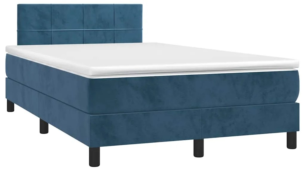 Cama box spring colchão LED 120x190cm couro artif. azul-escuro