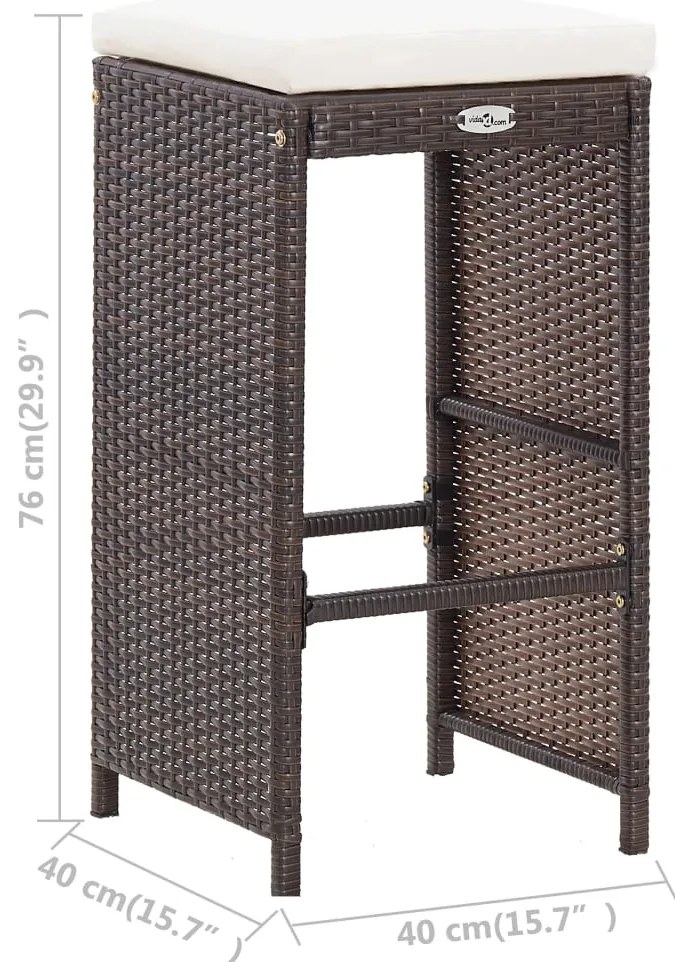 7 pcs conjunto bar para jardim c/ almofadões vime PE castanho