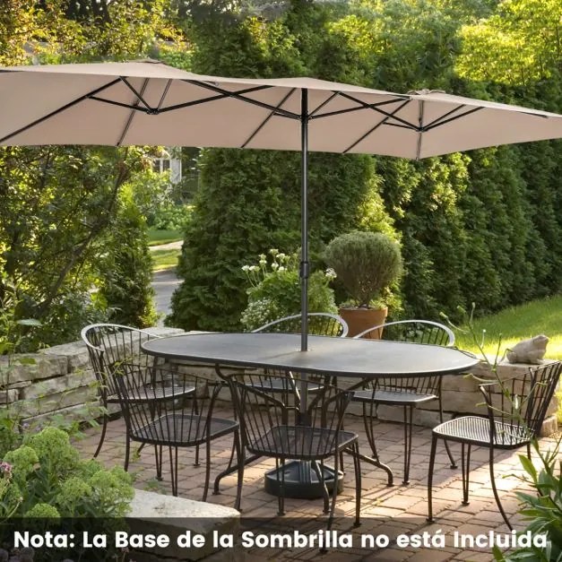 Guarda-sol Duplo 4,26 x 2,6 m com Pega Topo Ventilado Grande 10 hastes para Piscina Terraço Jardim Café