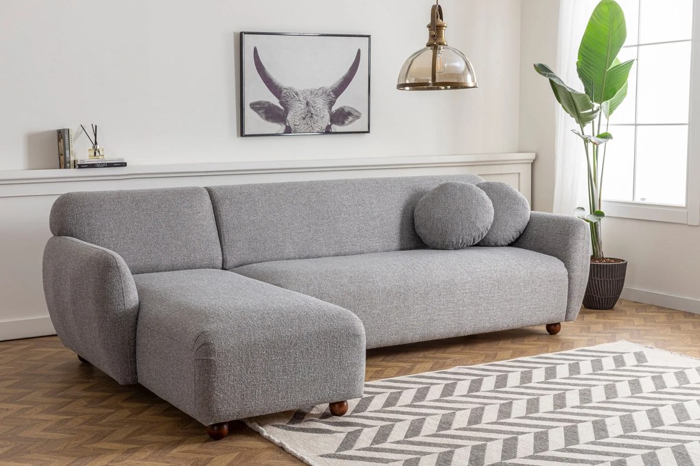 Sofá Chaise Longue "Stockholm" - Cinzento Claro com Pernas em Faia - 2