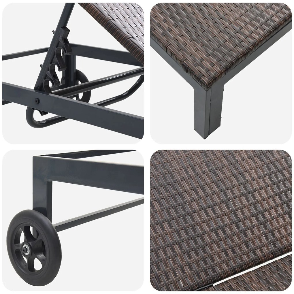 Conjuntos de espreguiçadeiras 2 pcs com rodas e mesa em rattan sintéti