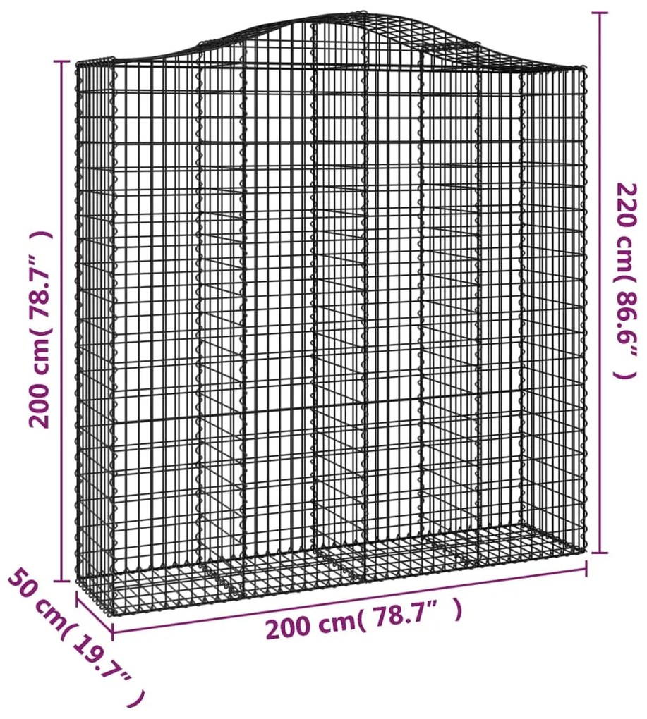 Cestos gabião arqueados 4pcs 200x50x200/220cm ferro galvanizado