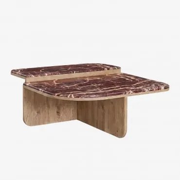 Mesa De Centro 90x90 Cm Em Pedra Natural E Madeira De Manga Clotsh Mármore Vermelho Cherry Gold - Sklum