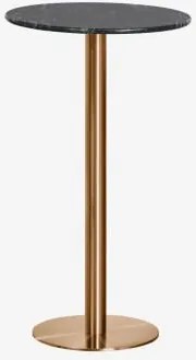 Mesa Alta De Bar Redonda Ø60 Cm Em Pedra Natural Xiren Mármore Verde Big Flower - Ouro Rosa Escovado - Sklum