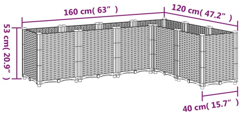 Vaso/floreira 160x120x53 cm PP cinzento