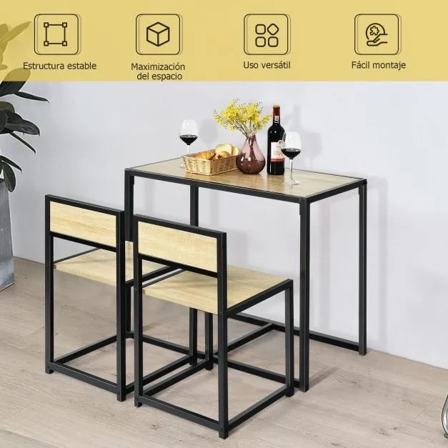Conjunto cozinha com Mesa Compacta e 2 Cadeiras com Estrutura Metálica para Pequenos Espaços Cozinha Sala de Jantar Bistró Natural