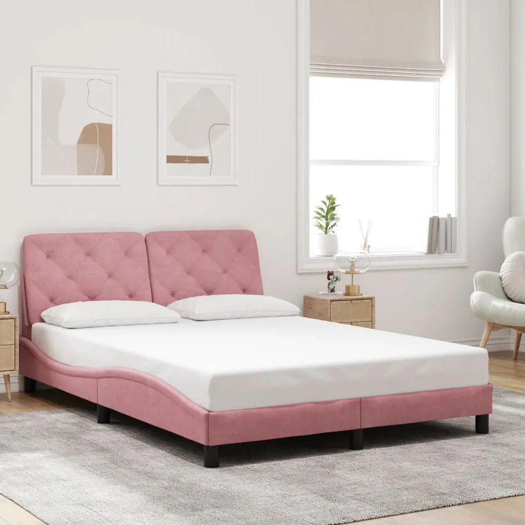 vidaXL Estrutura de cama c/ cabeceira 140x190 cm veludo rosa