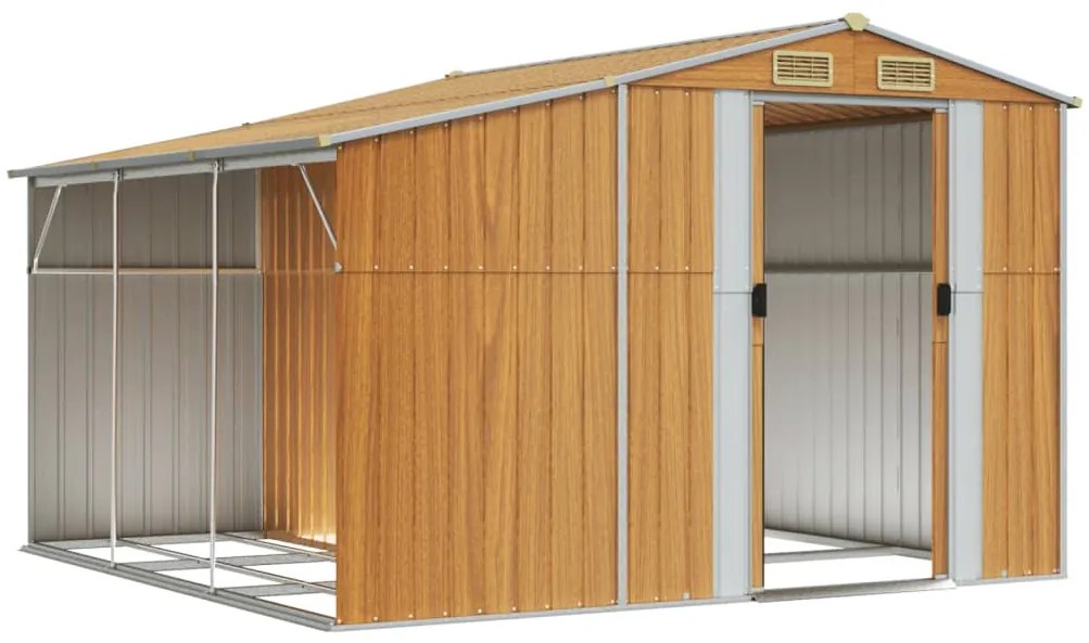 Abrigo de jardim 277x279x179 cm aço galvanizado castanho-claro
