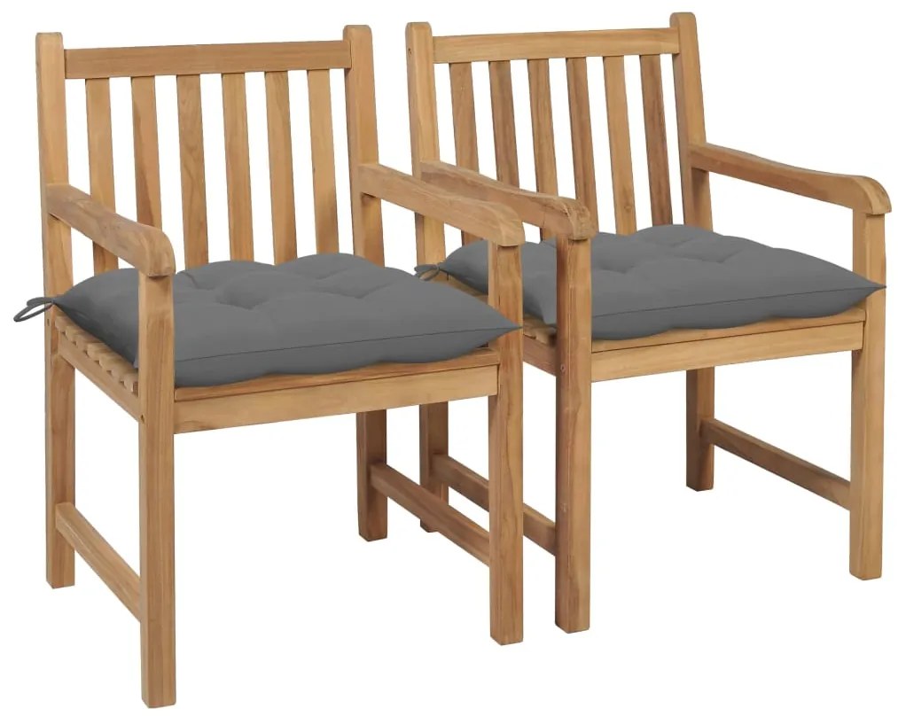 vidaXL Cadeiras de jardim c/ almofadões cinzentos 2 pcs teca maciça