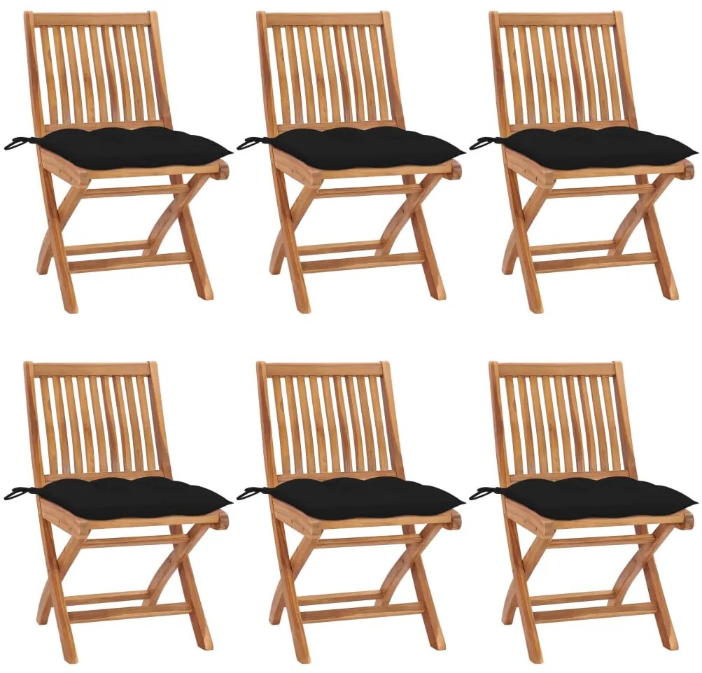 vidaXL Cadeiras de jardim dobráveis c/ almofadões 6 pcs teca maciça