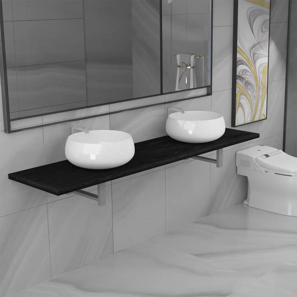 279397 vidaXL Conjunto de móveis de casa banho 3 peças cerâmica preto