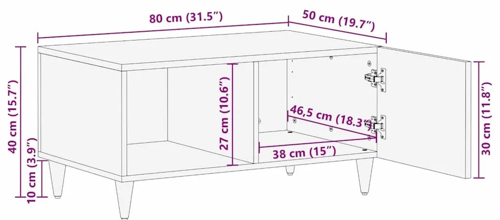 Mesa de Centro 80x50x40 cm Madeira Sólida de Mangueira