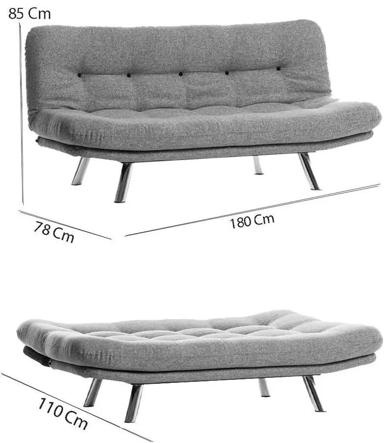 Sofá-Cama 3 Lugares Misa – Cinzento Claro – 52x175x40 cm