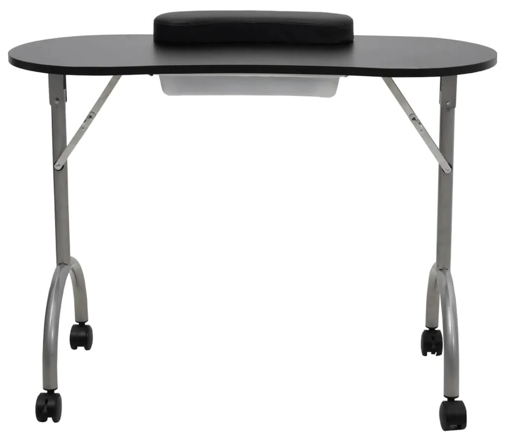 Mesa manicure dobrável com rodas, preta