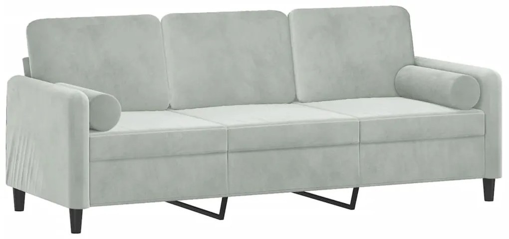 Sofá 3 lugares + almofadas decorativas 180cm veludo cinza-claro