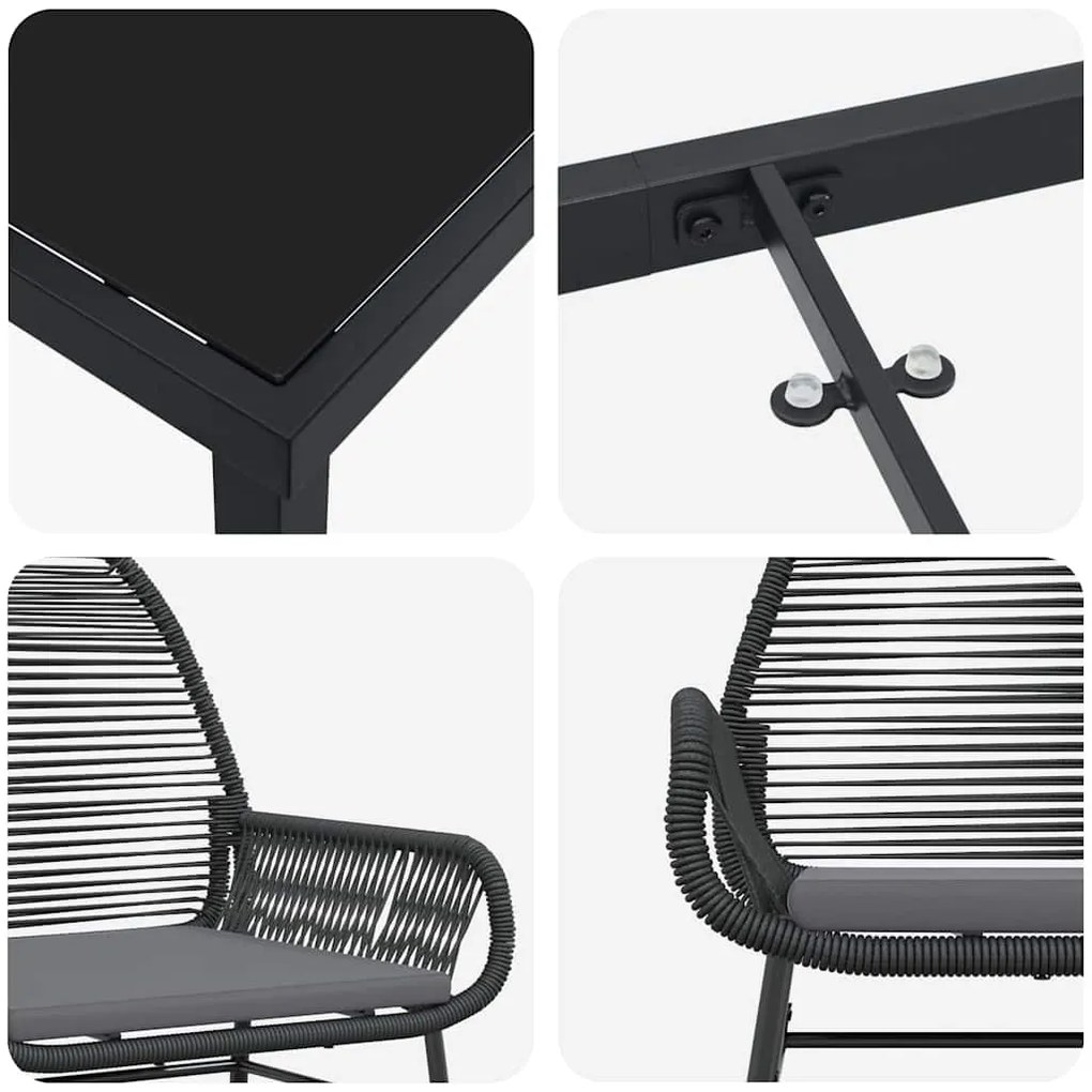 Conjunto de Jantar de Jardim 5 Peças com Almofadas Pretas em Rattan Si