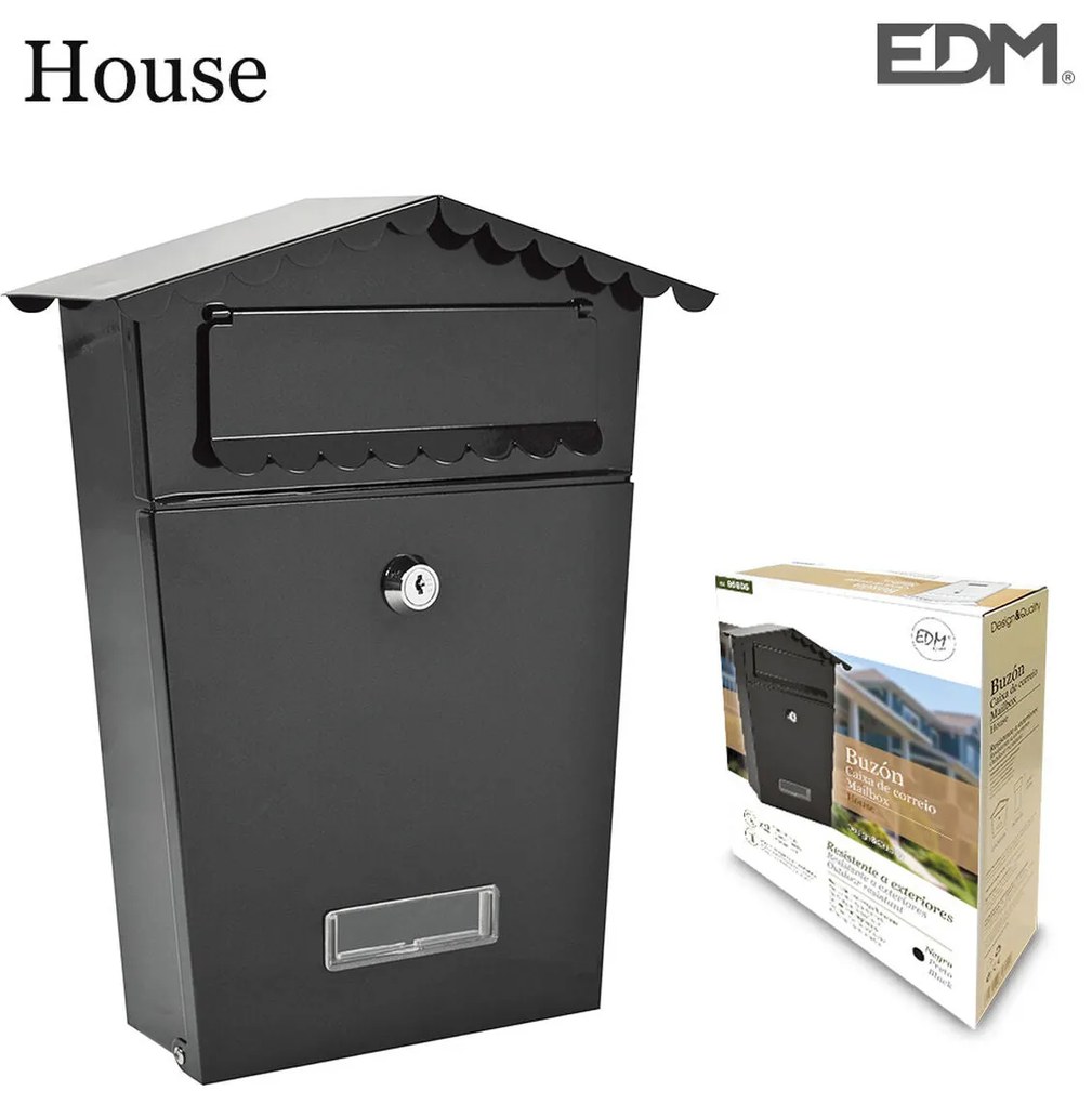 Caixa de correio EDM House 21 x 6 x 30 cm Preto Aço