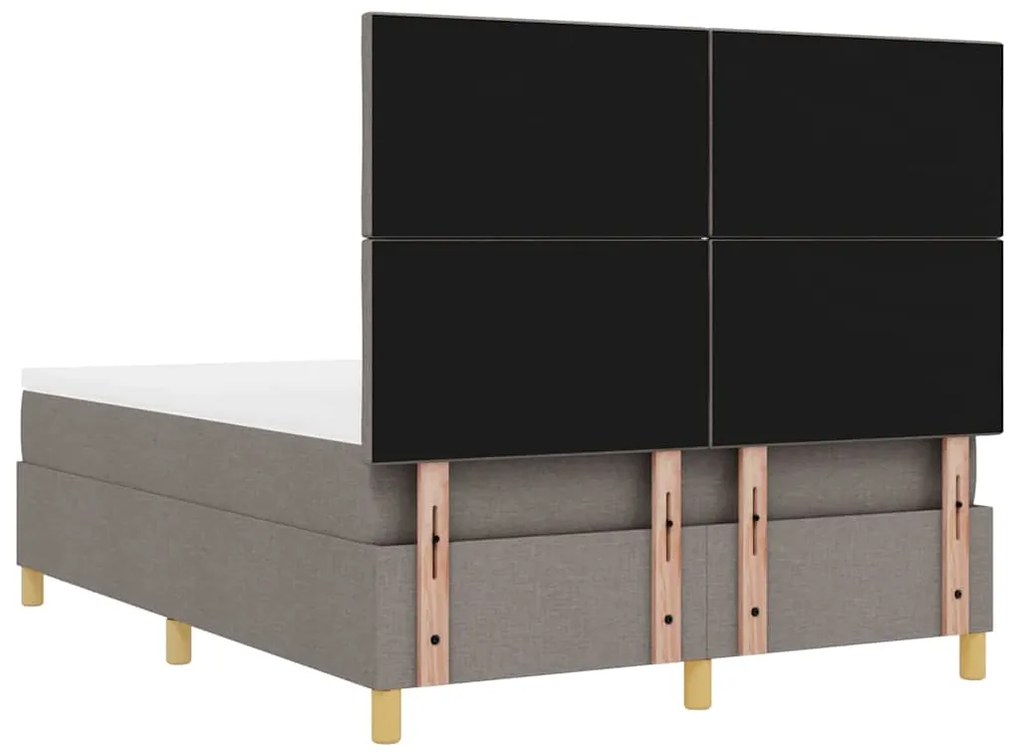 Cama Box Spring com Colchão &amp; Banco Taupe 140x190 cm Tecido
