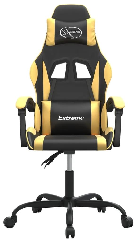 Cadeira gaming giratória couro artificial preto e dourado