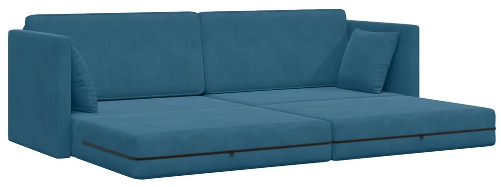 Sofá Cama 2 em 1 Azul 213x144x60 cm Veludo