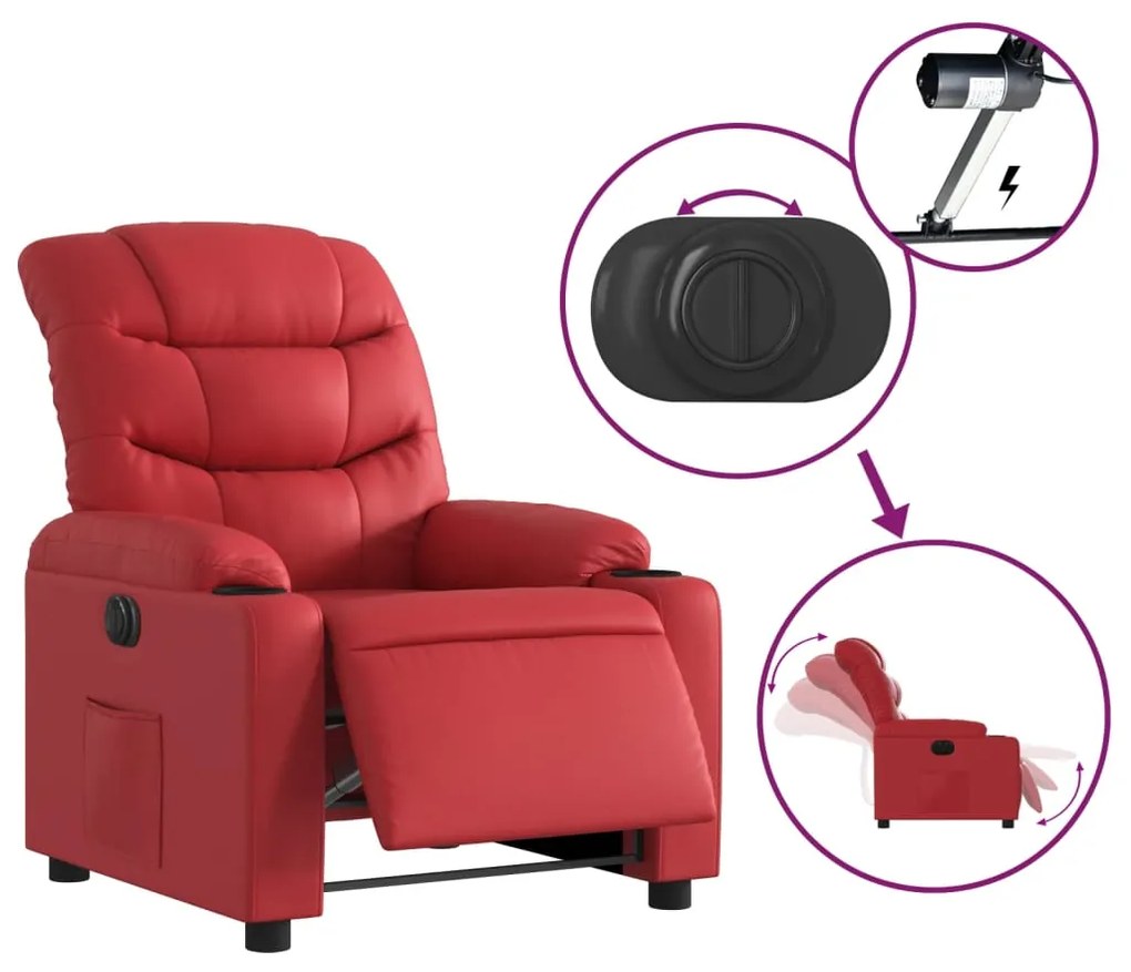 Poltrona reclinável elétrica couro artificial vermelho