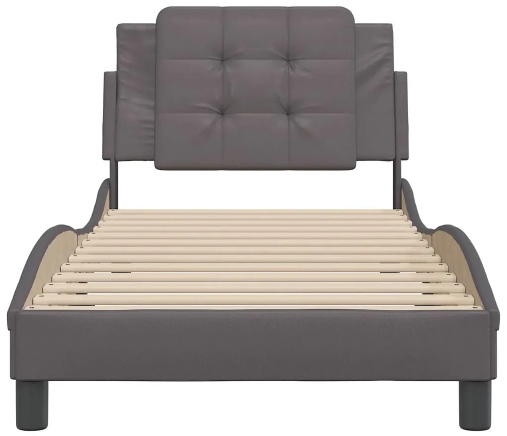 Estrutura cama c/ cabeceira 100x200cm couro artificial cinzento
