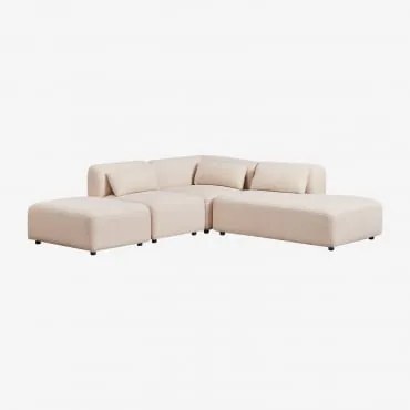 Sofá Modular De Canto Em 3 Peças Com Chaise Longue Direita E Puff Fogler Tecido Pele De Borrego Bege Creme - Sklum