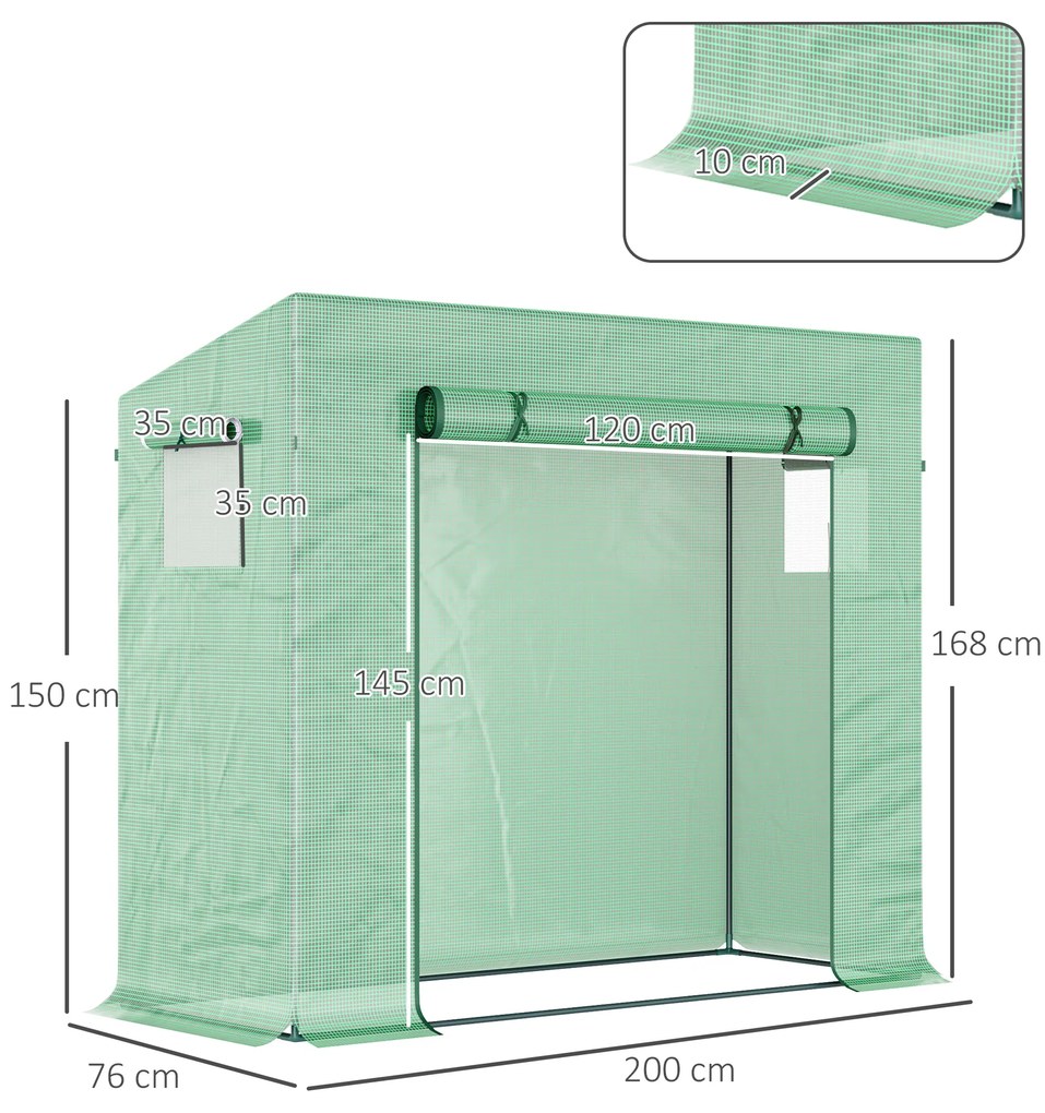 Estufa de Jardim Pequena Estufa de Exterior com Janelas e Estrutura de Aço Estufa de Cultivo 200x76x168 cm Verde
