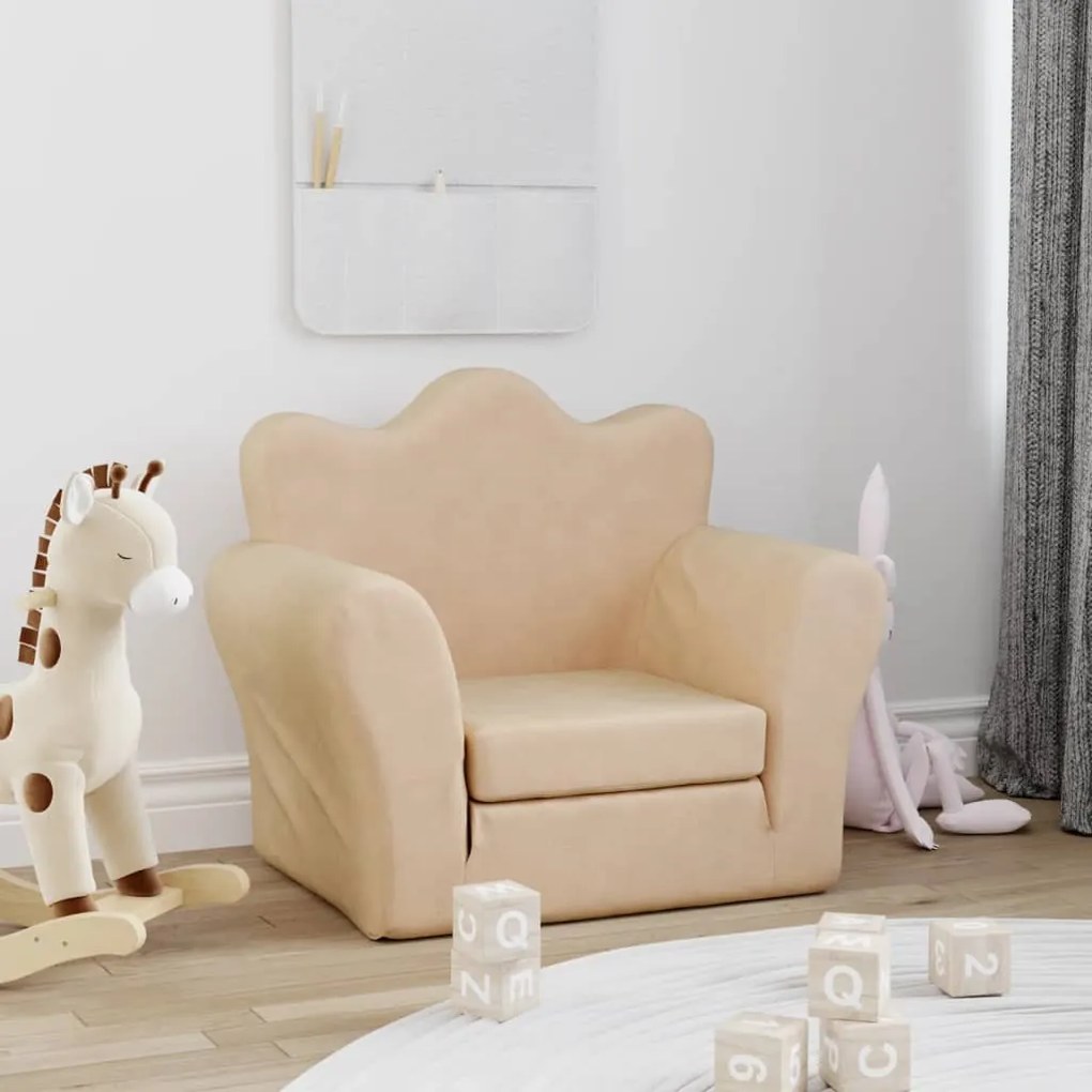 Sofá infantil pelúcia macia cor creme