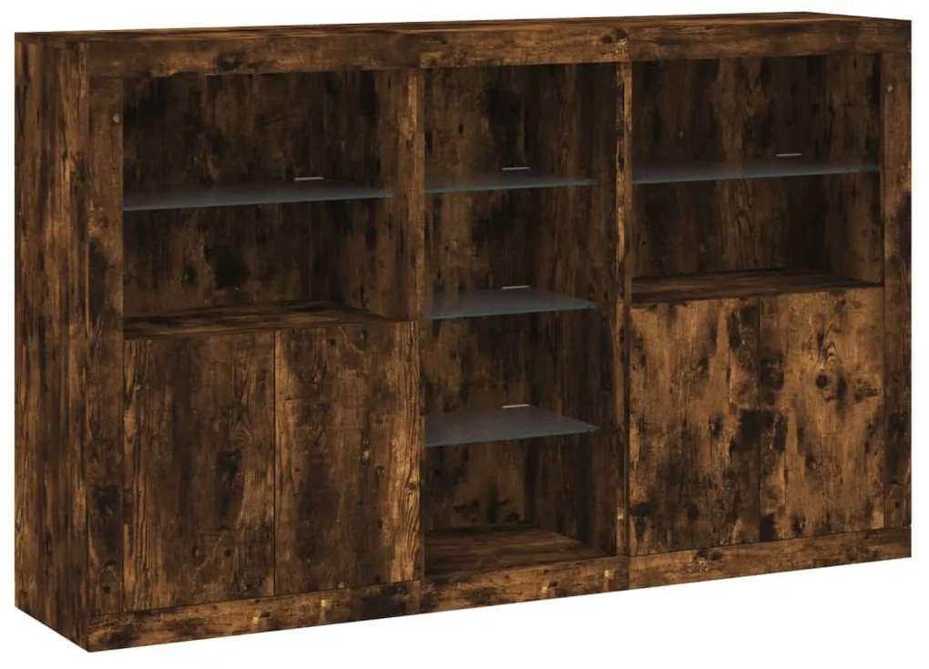 Aparador com luzes LED 162x37x100 cm carvalho fumado