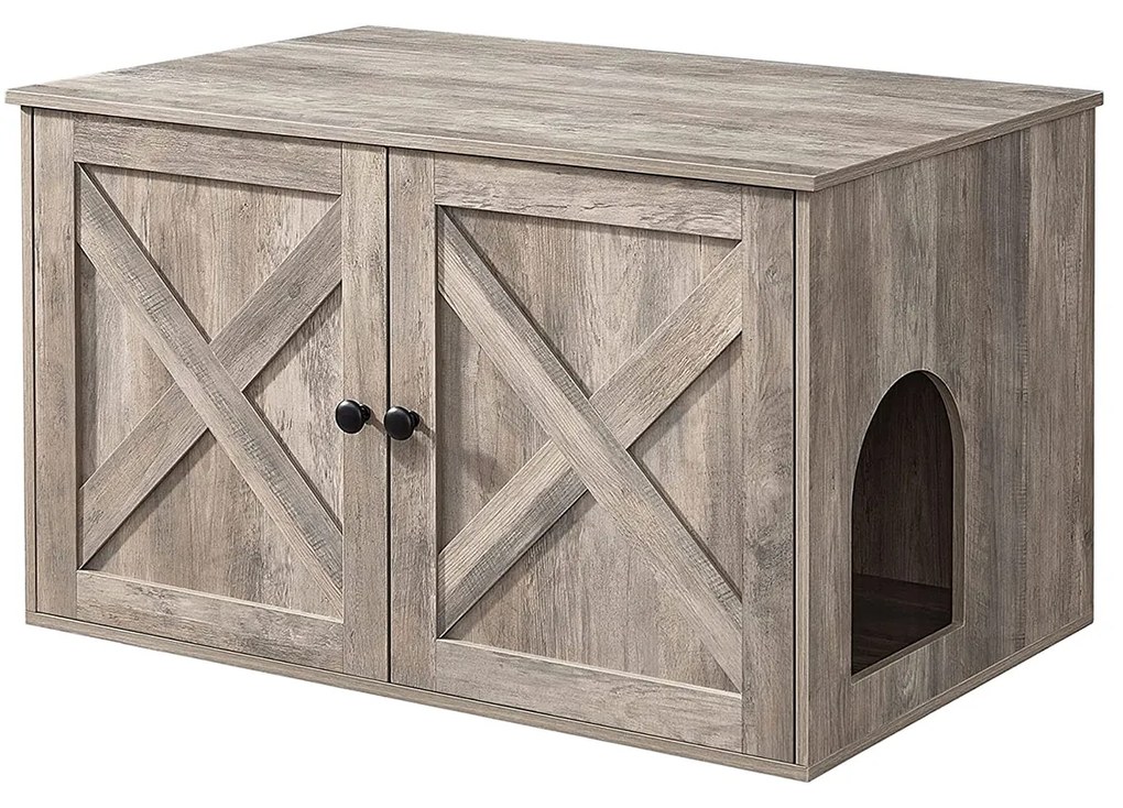 Caixa de areia para gatos FEANDREA Greige PCL002G01 com portas para caixa de areia para gatos e casa para gatos, fácil montagem