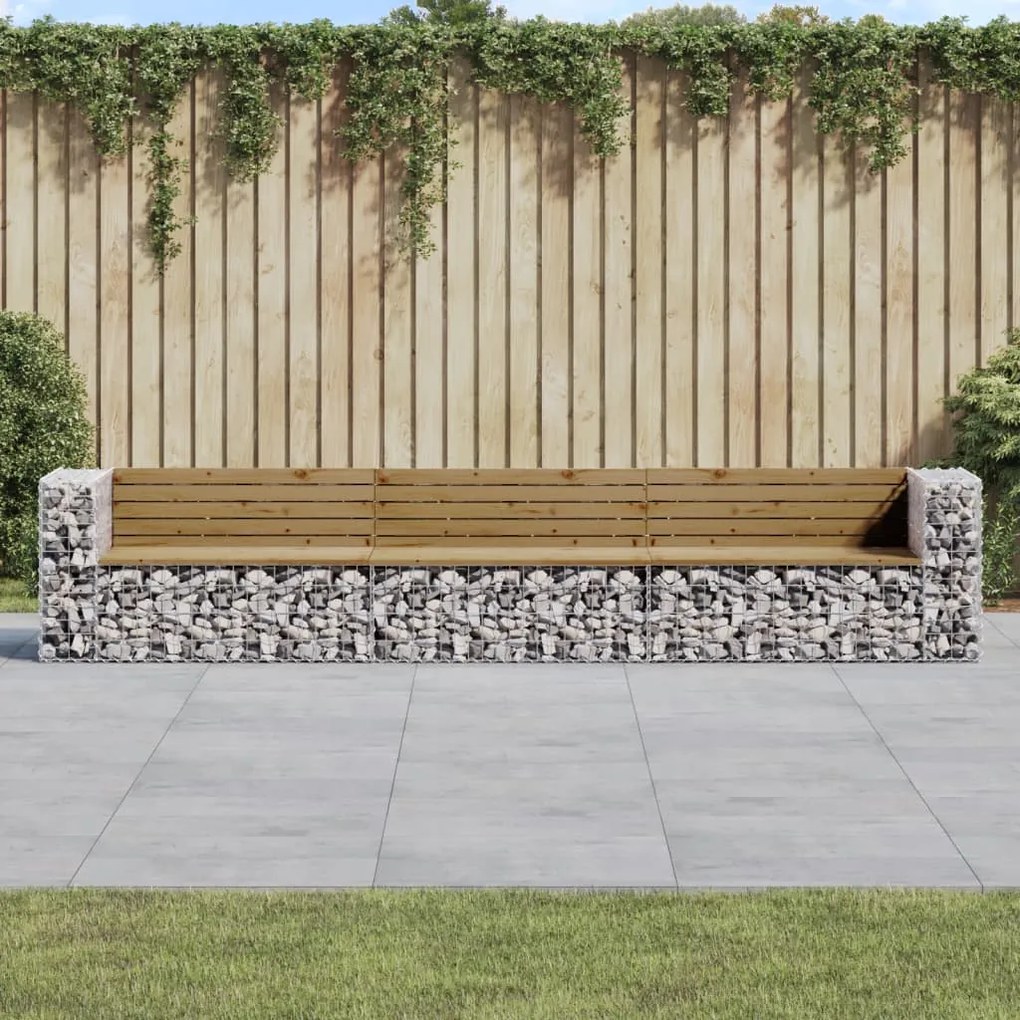 vidaXL Banco de jardim c/ design gabião 347x71x65,5cm pinho impregnado