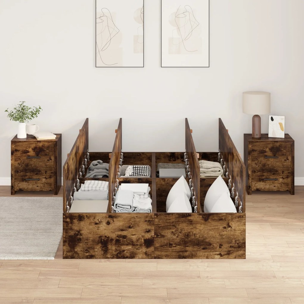 Cama com Armazenamento vidaXL em Carvalho Fumado 120x190 cm