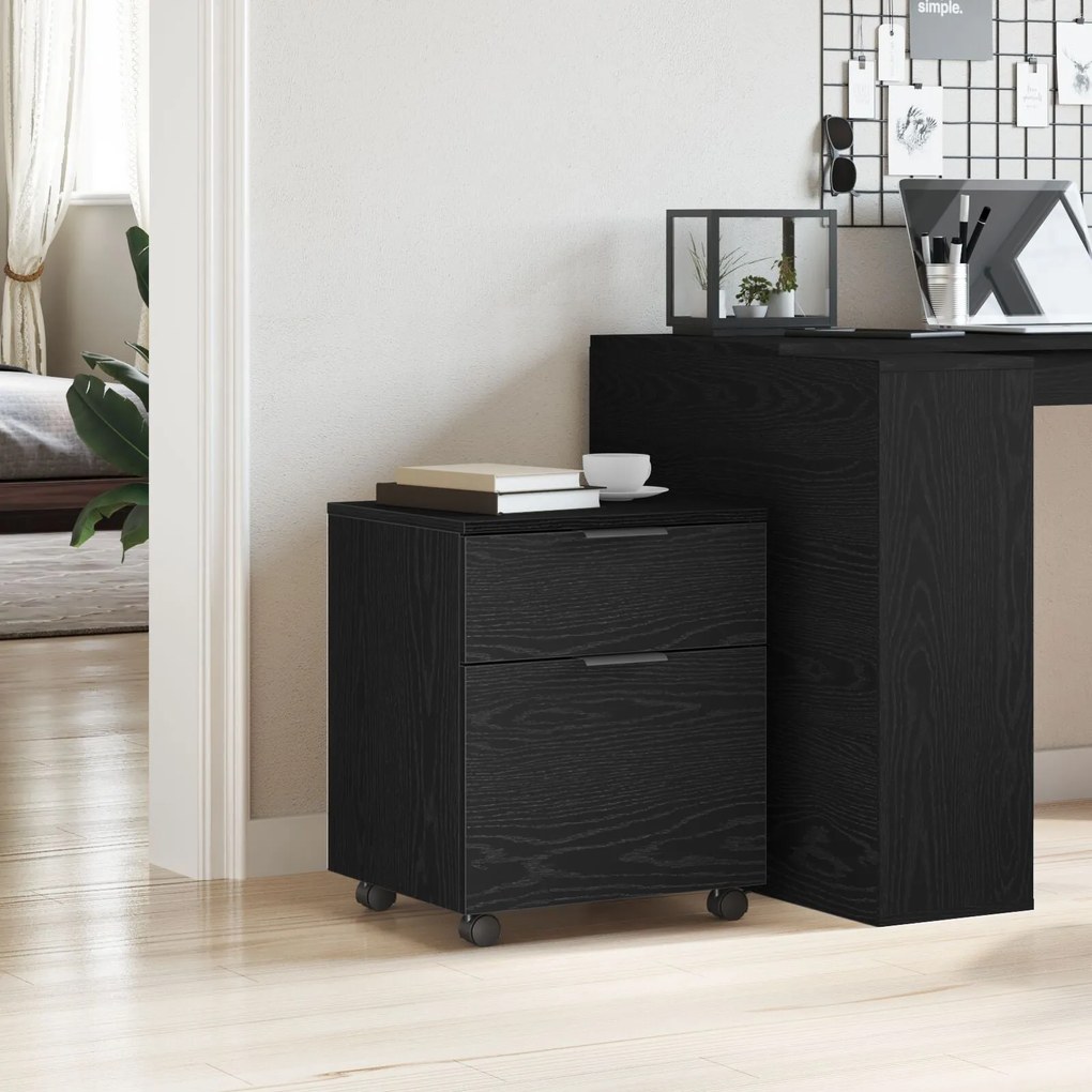 Gabinete Móvel vidaXL com Rodas Carvalho Preto 45x38x54 cm