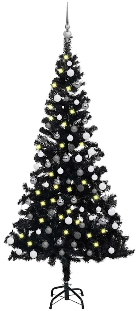 Árvore Natal artificial pré-iluminada c/ bolas PVC preto