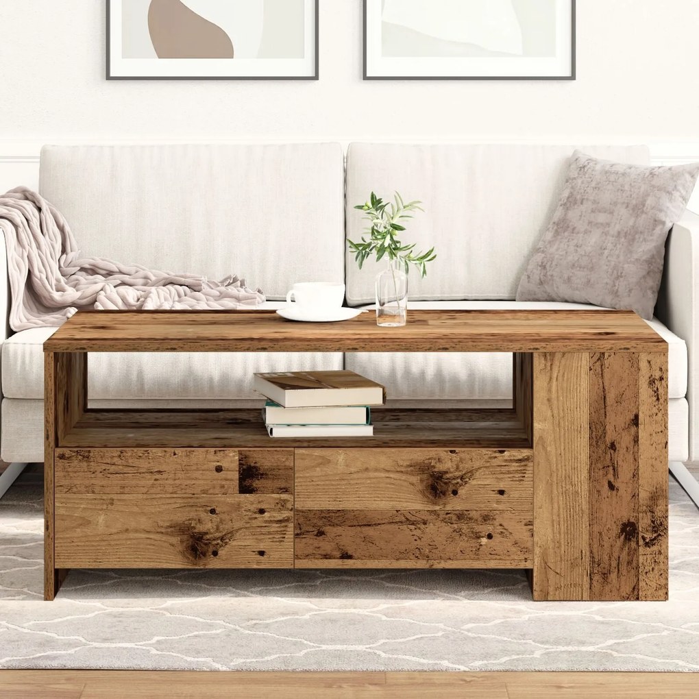 Mesa de Centro em Madeira Velha 102x55x43,5 cm em Madeira Engenharia