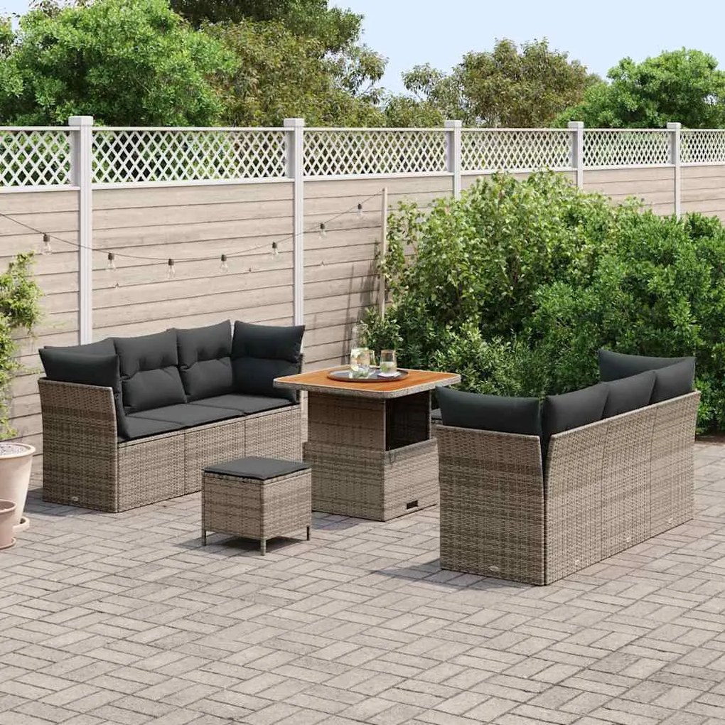 Conjunto de Sofá de Jardim vidaXL de 9 Peças com Almofadas Cinza Ratta