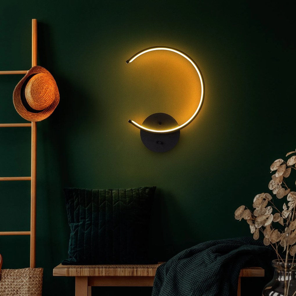 Candeeiro de Parede Moon - Preto - 33cm x 46cm x 6cm