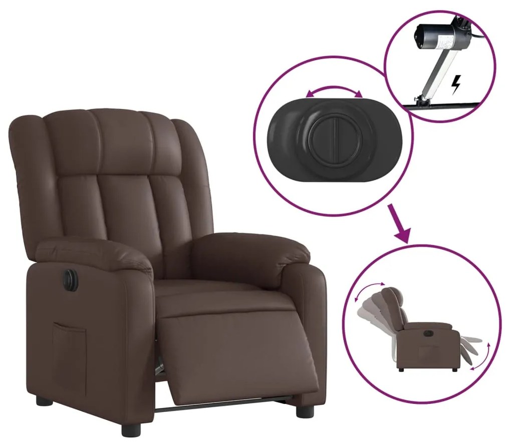 Poltrona reclinável elétrica couro artificial castanho