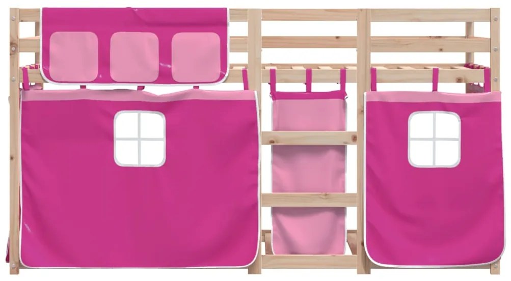 Beliche com cortinas 80x200 cm madeira de pinho maciça rosa