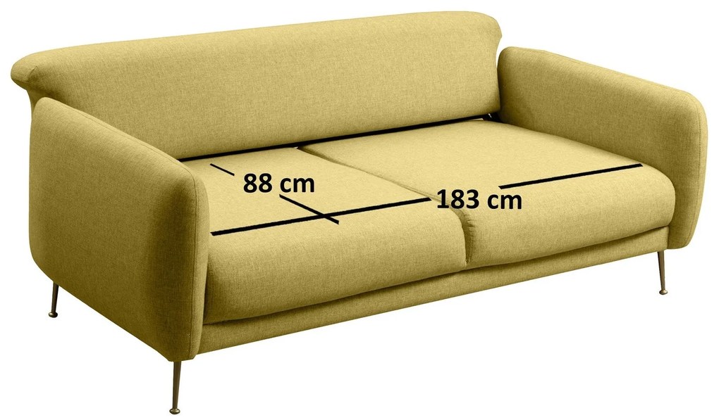 Sofá-cama de 3 lugares Sevilla – Amarelo – 214 cm x 98 cm x 85 cm