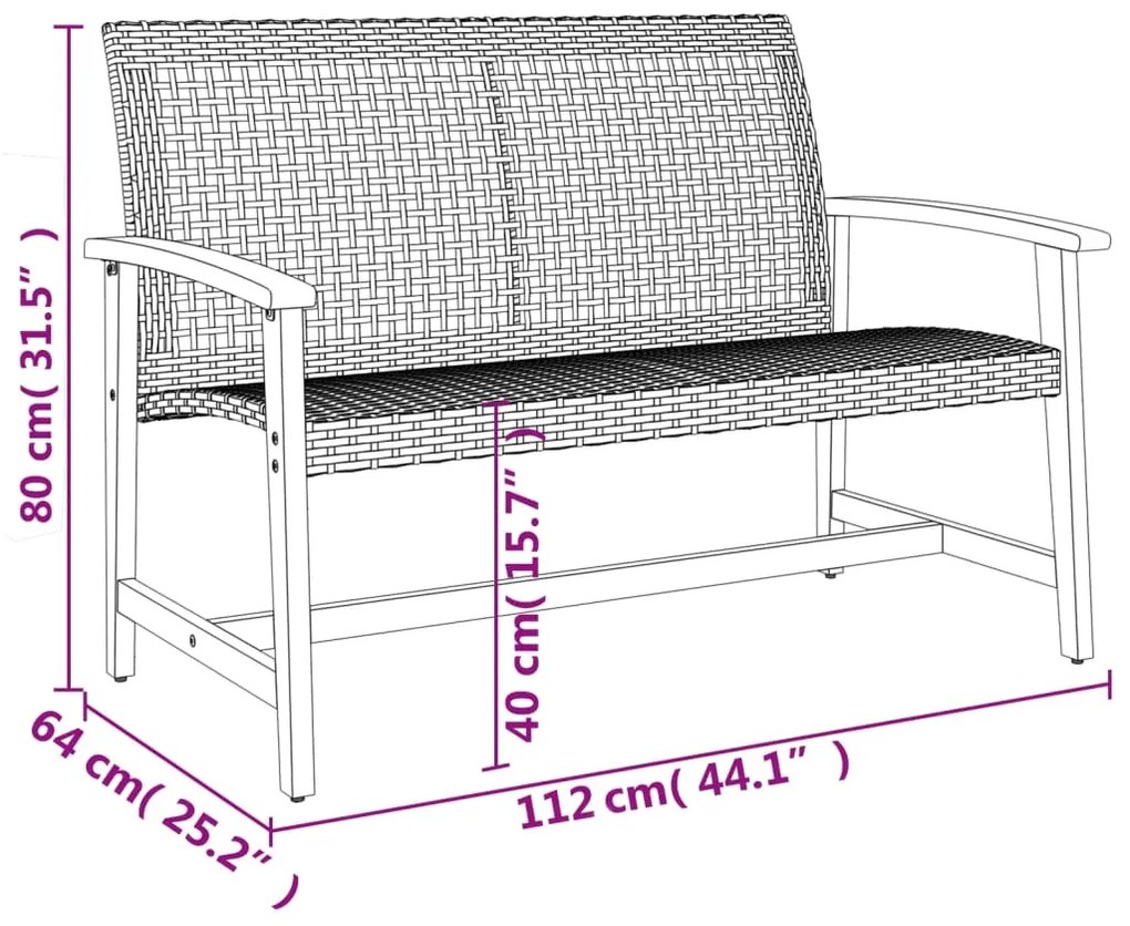 5 pcs conj. lounge para jardim vime PE e madeira acácia cinza