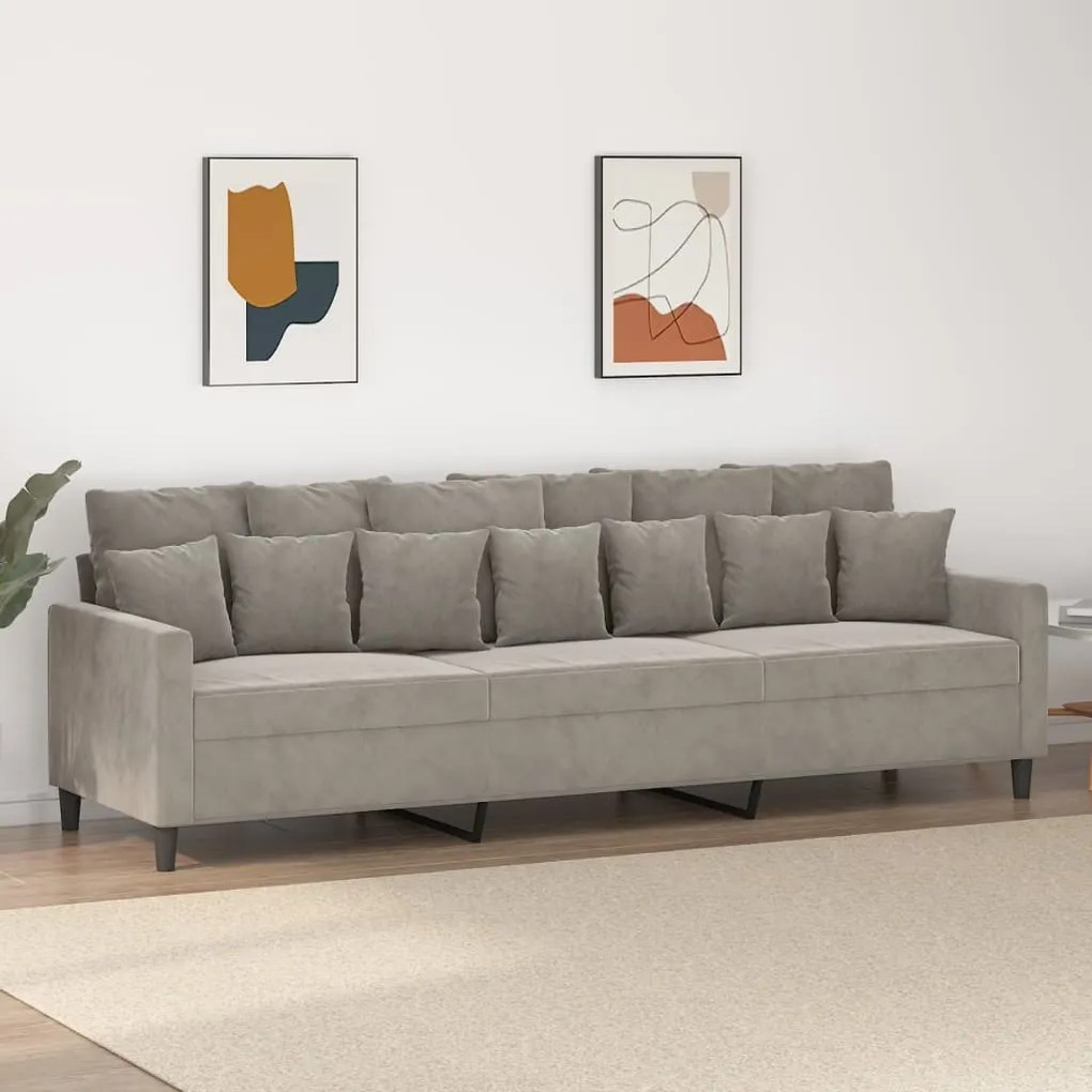 vidaXL Sofá de 3 lugares 210 cm veludo cinza-claro