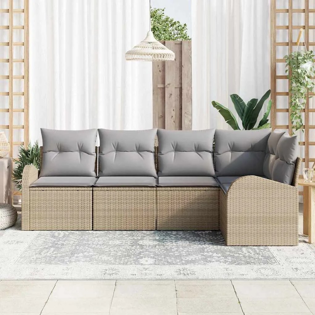Conjunto de Sofá de Jardim vidaXL 5 Peças com Almofadas Bege de Rattan