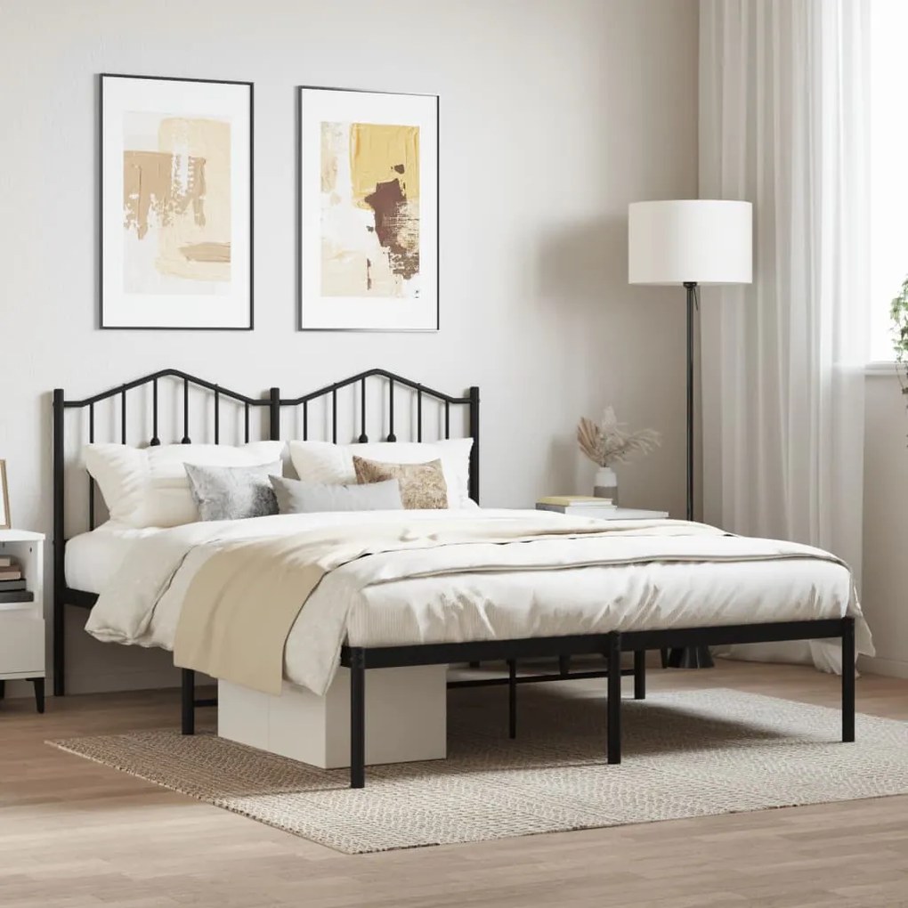 vidaXL Estrutura de cama em metal com cabeceira 150x200 cm preto