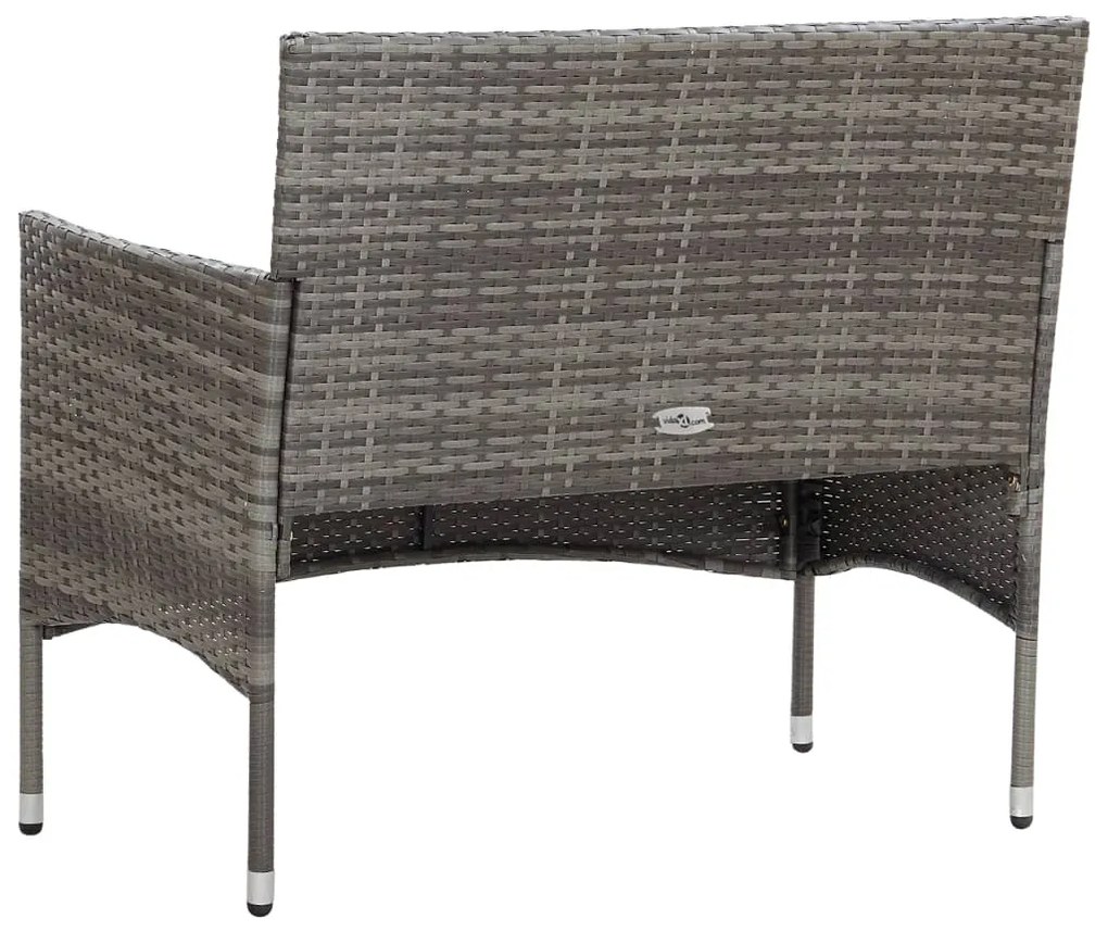 4 pcs conjunto lounge de jardim c/ almofadões vime PE cinzento