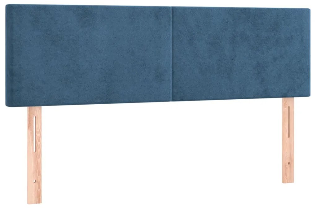 Cabeceira de cama c/ luzes LED veludo 144x5x78/88cm azul-escuro