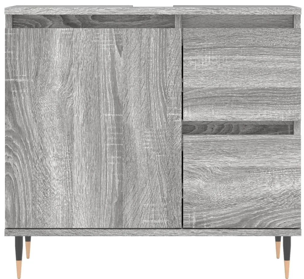 3 pcs Conjunto móveis casa de banho madeira proc. cinza sonoma