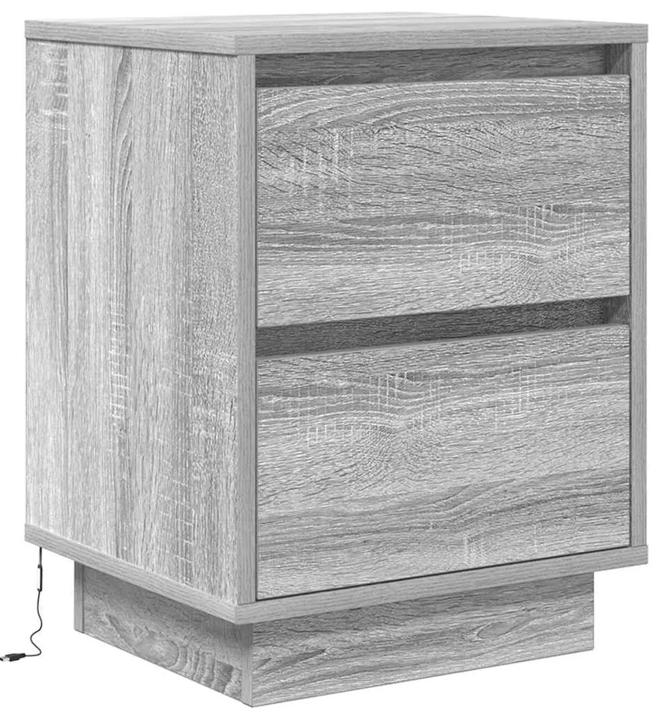 Mesas cabeceira c/ luzes LED 2 pcs 38x34x50 cm cinzento-sonoma